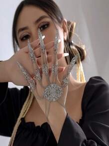 1pc Punk Gothic Style Exaggerated Finger Chain, Nail Back Chain With Conical Tassel, Fashion Accessories - Multicolor - View 14