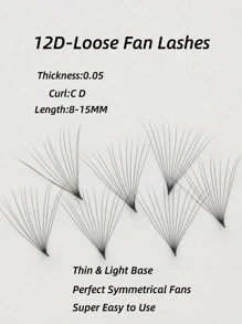 600Fans Per Box Premade Fan Lashes Pointy Base Loose Fan Lashes 10D/12D/14D/16D/18D/20D Promade Fan Lashes 0.05mm Thickness 8-15MM In D Curl For Eyelashes Extension - D - View 10
