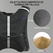 Giubbotto con Pesi 8kg Traspirante con Tasca Portaoggetti e Spallacci, Giubbotto Zavorrato in Tessuto Oxford, Metallo e Sabbia, 40x35 cm, Nero - nero - Visualizzare 6