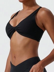 1 Stück super weiche Unterwäsche aus nude Stoff, atmungsaktiv und schweißabsorbierend, mit verdrehtem Brustdesign, Rückenträger, für Outdoor-Training, Lässig, Laufen, Fitness und Pilates, für Frauen