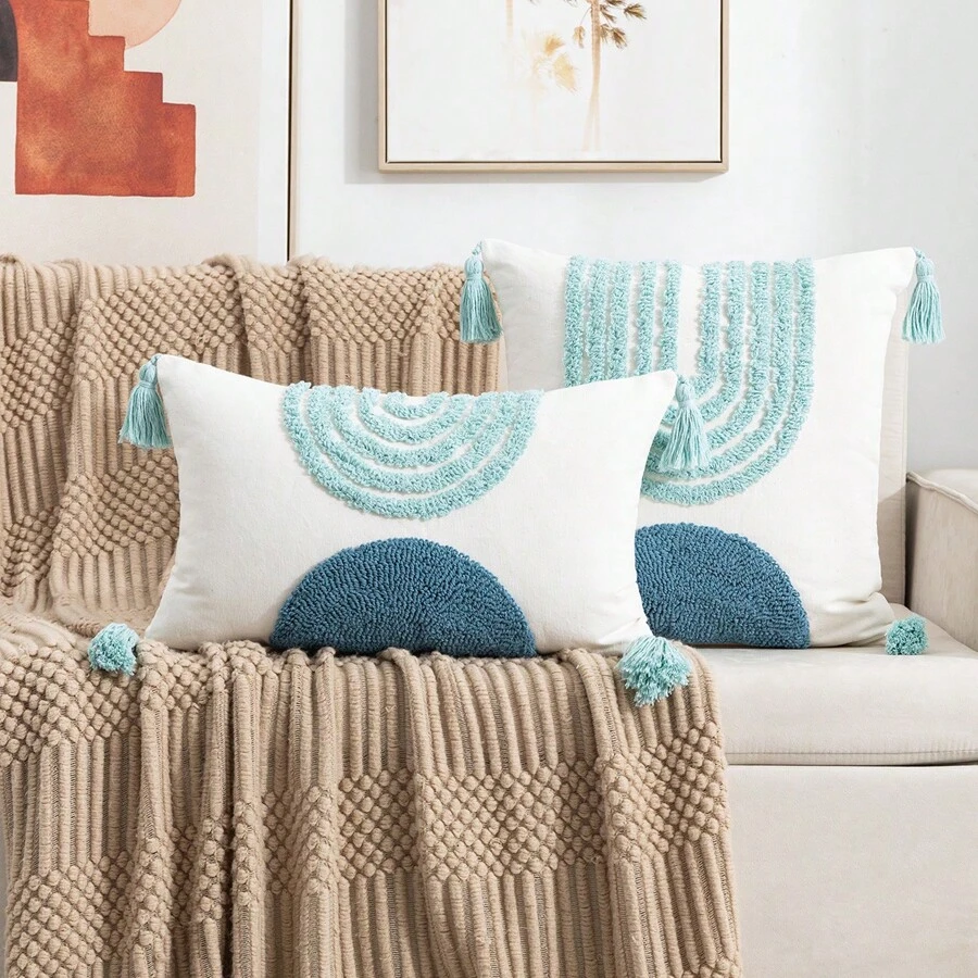 1pc Creative & Fashionable Plush Tasseled Throw Pillow Cover - Multicolor - View 1
