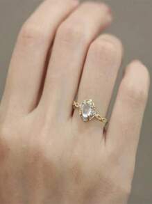 1 chiếc nhẫn hở đính đá mặt trăng lãng mạn mạ 18K sang trọng dành cho nữ, thích hợp cho các bữa tiệc, hẹn hò và nhân viên văn phòng đeo nhẫn Opal Úc tự nhiên - Vàng - Xem 3