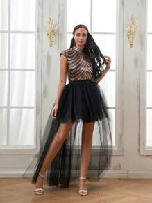 百搭新款薄纱芭蕾短裙，不对称前短后长蓬松裙，适合舞会 - 彩色 - 查看 12