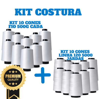 NICE LINES COMBO COSTURA 20 CONES - 10 LINHAS 120 5 MIL JARDAS + 10 FIOS 500G - BRANCO OU PRETO