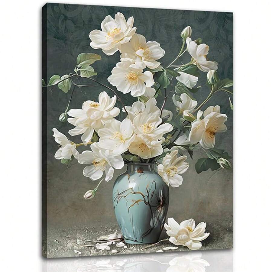 1 Framed Bottle Illustration Picture Decoration, White Floral Poster Decoration, Wall Art Canvas Print, Suitable For Bedroom, Dining Room, Living Room Decoration - Multicolor - View 1