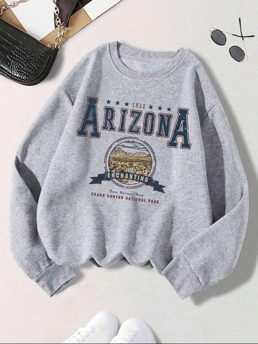 1912 Arizona Enchanting Bald Sweatshirt (FRONT) Round Neck Coat Women Men Flannel Unisex Cold Winter Cotton Blouse - 灰色 - 查看 1