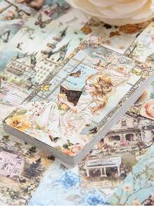 50张/套 复古手册拼贴便签纸 人物花朵乐器图案 清新文艺学生手册桌面拼贴装饰材料书 开学季学生文具礼品包装用品 - 彩色 - 查看 7