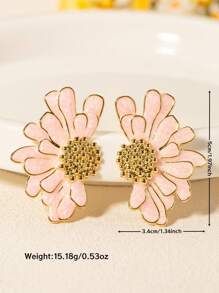Vintage Enamel Alloy Flower Stud Earrings, Daily Wear For Women Valentines