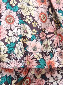 2 件套年轻女孩随机花卉印花圆领长袖上衣和裤子套装，2024 年秋季新品 - 黃色 - 查看 6