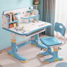 Widened Desktop Multi Separation Cartoon Pattern Desk Chair Set Kids Adjustable Height Study Table With Drawer Chair Set - Blue - View 1