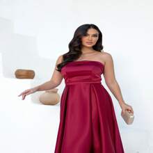 Strapless Bridesmaid Party Dress - 酒紅色 - 查看 4