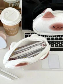 1 件可爱法式烤面包铅笔盒大容量超可爱有趣的文具袋创意柔软收纳袋猫形便携耐用适合学生在校使用 - 彩色 - 查看 8