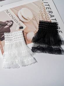 MAOMIA 1 Pair Of Elegant Lace Pleated Cuffs Nail Art Gloves, Nail Art Photography Props, Bridal False Sleeves With Delicate Trim Details - Multicolor - View 2