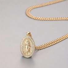 1pc Fashionable Stainless Steel Gold-Color Chain Pendant Necklace, Cubic Zirconia Embedded, Waterproof, Unisex  Jewelry - Yellow Gold - View 12