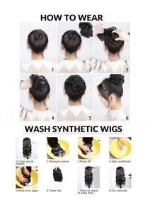 凌乱发髻发片，带卷发接发，合成发髻，发髻，凌乱卷发带，弹性发圈，假发，女士发夹，女士发饰 - 咖啡棕 - 查看 11