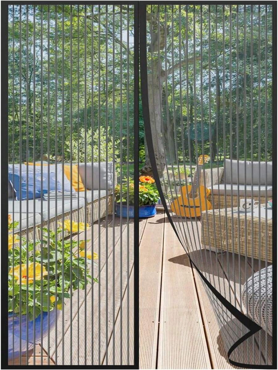 Cortina Para puerta Magnética, 100X210 tipo Malla para Mosquitera, Puerta Anti-Mosquitos con Sello Magnético de Cierre Automático Hermético para Sala recamara - Negro - Ver 1