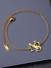 Tobillera personalizada con nombre para mujer, material de acero inoxidable, letras superpuestas personalizables, tobillera de cadena para la pierna, accesorio de joyería personalizado para el pie, regalo - amarillo dorado - Ver 3