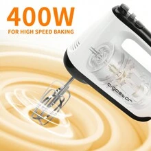 Aigostar Pudding - Handrührgerät mit Aufbewahrungskoffer, 5 Edelstahlzubehör, 400 W, Turbolader, Spülmaschinengeeignet, 6-Gang, Auswurftaste - EU E-Typ Stecker (220-240V) - Übersicht 3