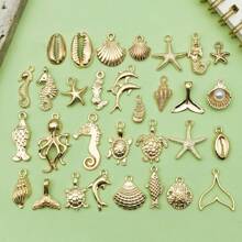 30pcs Mixed KC Golden Sea Ocean Marine Life Starfish Charms For Bulk Summer Jewelry Necklace Earrings Bracelet Making DIY Craft Accessories - Gold - View 2