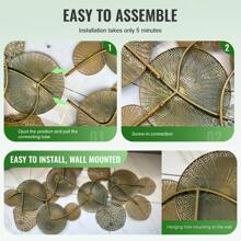 Large Metal Wall Decor For Living Room,3d Lotus Leaf Metal Wall Art,Modern Luxury Wall Sculpture For Bedroom Dining Room Kichten - 綠色 - 查看 8