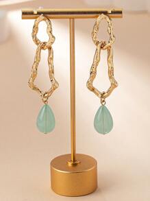 1 Par de Brincos Pendentes com Corrente Dourada e Decoração de Pedra Verde Retrô Exagerada, Acessórios de Joalheria da Moda Adequados para Uso Diário, Férias, Festa e Presente de Mulheres