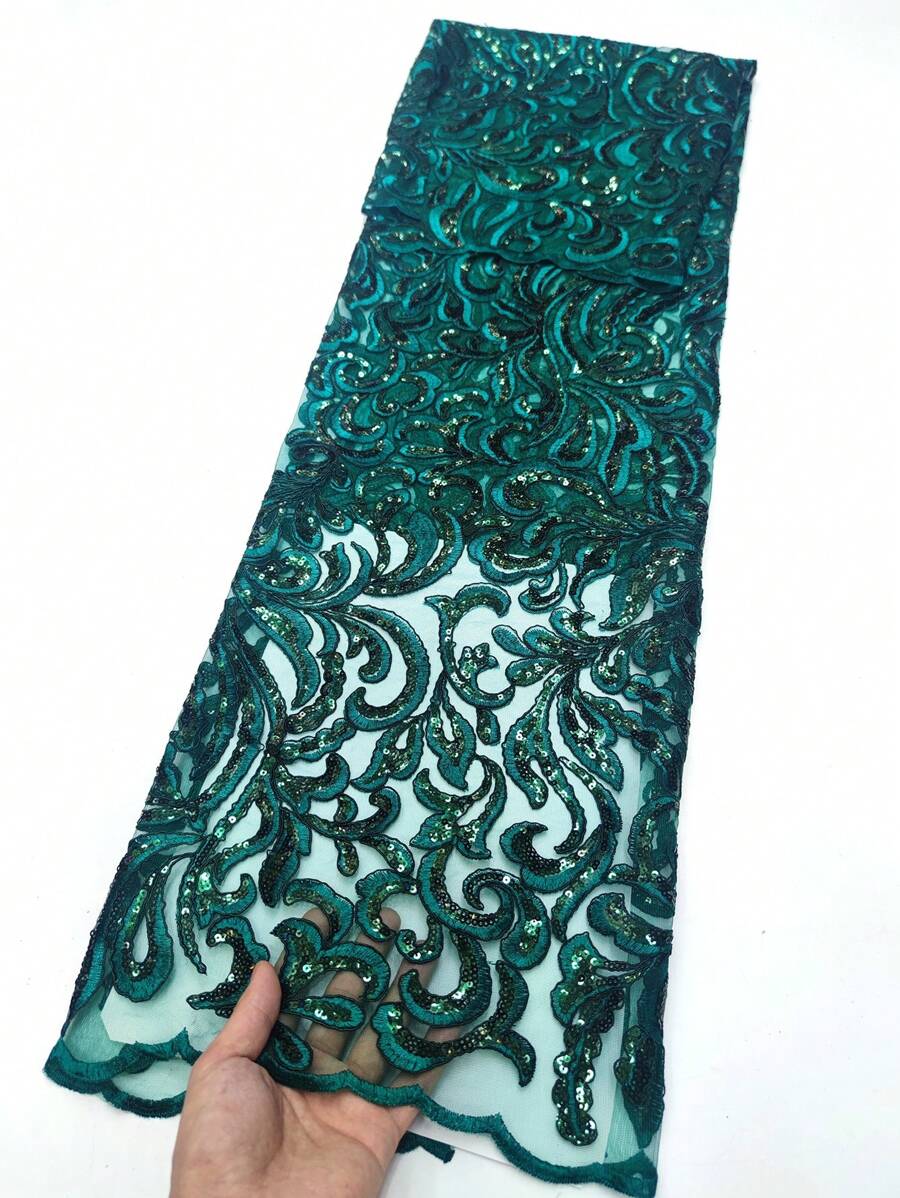Vải ren châu Phi dệt kim màu xanh nước biển sang trọng / xanh lá cây đậm Dây lưới kiểu Pháp Kim sa để may Vải tuyn thêu Nigeria Chất lượng cao cho tiệc cưới DIY