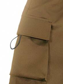 1pc Teen Girls Loose Flap Pocket Side Drawstring Cargo Pants, Suitable For Spring, Summer And Autumn/Winter