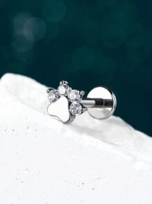 1 CÁI S925 Sterling Silver Cat Dog Paw In Đáy phẳng Đâm thủng Hình học Đơn giản Khuyên tai đơn cho phụ nữ và nam giới, Khuyên tai và khuyên xương tai - đơn - Xem 2