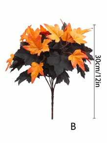 1 件人造枫叶单枝茎秋季派对餐桌中心装饰感恩节秋季装饰丰收节室内花艺布置万圣节仿黑叶干树枝万圣节派对 - 彩色 - 查看 13