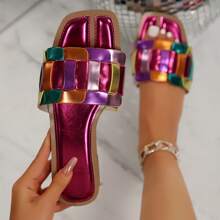 Sandalias multicolor elegantes para mujer con punta cuadrada con estilo y suela de goma duradera - Rosa Fucsia - Ver 1