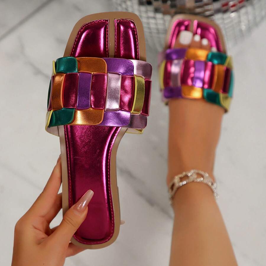 Sandalias multicolor elegantes para mujer con punta cuadrada con estilo y suela de goma duradera - Rosa Fucsia - Ver 1