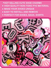 10-100 buc/set, fără repetiție, serie aleatorie roz, brelocuri pentru pantofi, pentru decorarea pantofilor DIY, calitate premium, brelocuri populare, accesorii, sandale cu bule, decorațiuni pentru pantofi din PVC, accesorii pentru genți de plajă, cadou excelent pentru adolescenți, bărbați, femei și adulți.