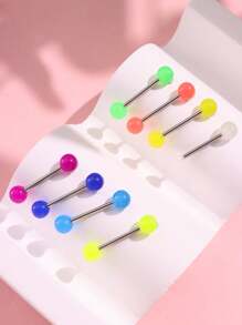 8pcs/Set Candy Color Acrylic Glow In Dark Tongue Ring Body Jewelry For Women (Random Color) - Multicolor - View 7