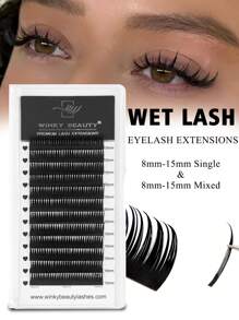 Winky Beauty 水润光泽簇状假睫毛，A型动漫风恶魔尖刺簇状柔软条状假睫毛，貂毛蓬松单根俄罗斯浓密自然预制假睫毛，扇形假睫毛，适用于化妆师、沙龙、日常使用、圣诞节、万圣节，0.07mm D卷度，长度8-15mm - D - 查看 2