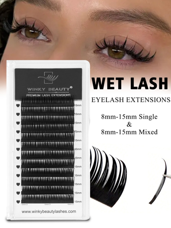 Winky Beauty 湿润光泽假睫毛簇状嫁接睫毛A型Cosplay漫画风格飘逸恶魔尖刺簇状柔软条状假睫毛貂毛蓬松单根俄式浓密自然预制睫毛扇形假睫毛用品化妆工具日常圣诞节万圣节居家美睫师美容院美睫师美容院0.07mm D卷度8-15mm