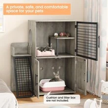 Cat Litter Box Enclosure With Platform,Double Layer Cat Litter Hidden Furniture,Hidden Cat Litter Box Enclosure,Modern Villa Cat Cabinet With Ladder,Multifunctional Cat Litter Box Enclosures - Grey - View 2
