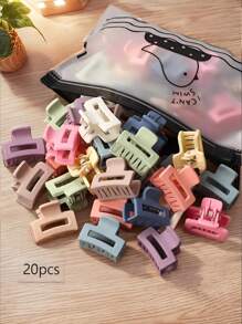20-40pcs/Pack Girls Cute Personalized Square Matte Hair Clips, Hollow 2cm Hair Claws For Ponytail, Assorted Colors - Multicolor - View 10