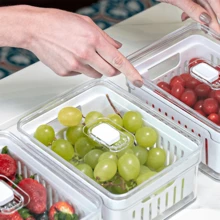 Kit 4 Acrylic Fridge Organizer With Lid Clear Fresh 2.2L With Washing Basket Food Fruits Salads Vegetables - Nhiều màu - Xem 5