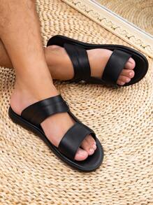 Men's Black Slide Sandals,  Comfortable Slippers - Black - View 4