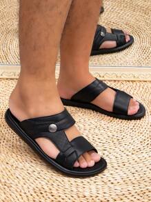 Men's Black Slide Sandals,  Comfortable Slippers - Black - View 5