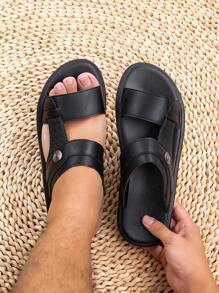 Men's Black Slide Sandals,  Comfortable Slippers - Black - View 1