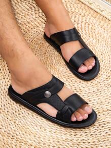 Men's Black Slide Sandals,  Comfortable Slippers - Black - View 2