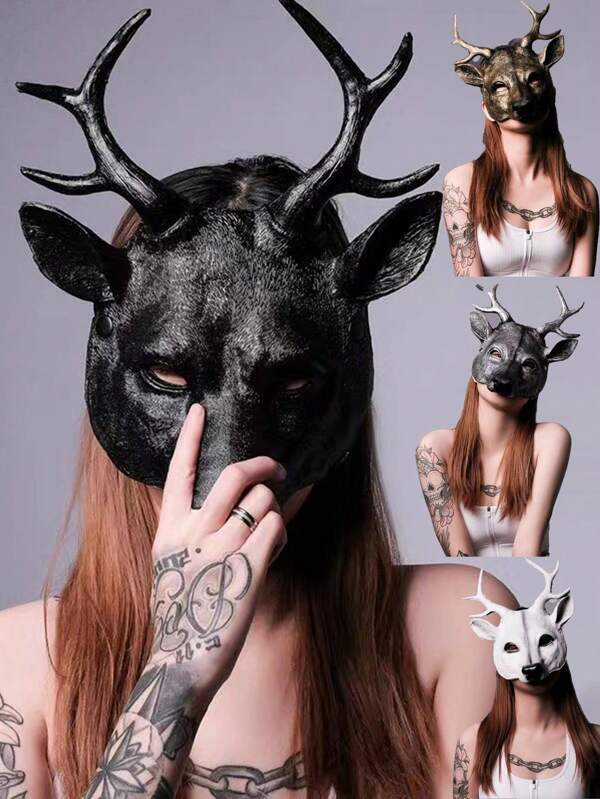 1pc Animal Deer Mask, Espuma PU, Preto/Dourado/Prata/Branco, Halloween Deer Mask, Carnaval Party Costume Prop Rena