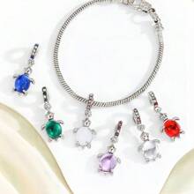 1pc Colored Zirconia Turtle Pendant, Luxury Ocean Style Crystal Turtle Pendant Suitable For DIY Bracelet Necklace Accessories - Crystal Color Random