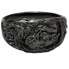 Anillo de motociclista con grabado de pico de águila, estilo punk negro