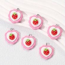 10pcs Strawberry Heart Shaped Resin Charms, Earrings, Necklace, Bracelet, Keychain And Bag Decor DIY Jewelry Making Supplies, For Halloween, Teacher Gifts, Custom Name Necklace And Earrings, Ladies Jewelry - Pendants - View 5