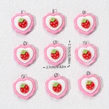 10pcs Strawberry Heart Shaped Resin Charms, Earrings, Necklace, Bracelet, Keychain And Bag Decor DIY Jewelry Making Supplies, For Halloween, Teacher Gifts, Custom Name Necklace And Earrings, Ladies Jewelry - Pendants - View 4