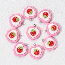 10pcs Strawberry Heart Shaped Resin Charms, Earrings, Necklace, Bracelet, Keychain And Bag Decor DIY Jewelry Making Supplies, For Halloween, Teacher Gifts, Custom Name Necklace And Earrings, Ladies Jewelry - Pendants - View 3