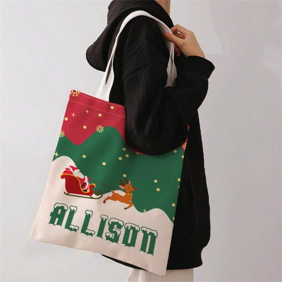1 pieza Bolso de lona personalizado, diseño único (foto, paisaje, ilustración), plegable, gran capacidad, ligero, de moda, bolso de mano personalizado, bolso de hombro, bolso de compras casual, esencial para la temporada de regreso a clases - Multicolor - Ver 1