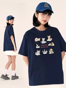 Oversized Women's Premium 100% Cotton Plus-Size T-Shirt - 藏蓝色 - 查看 1
